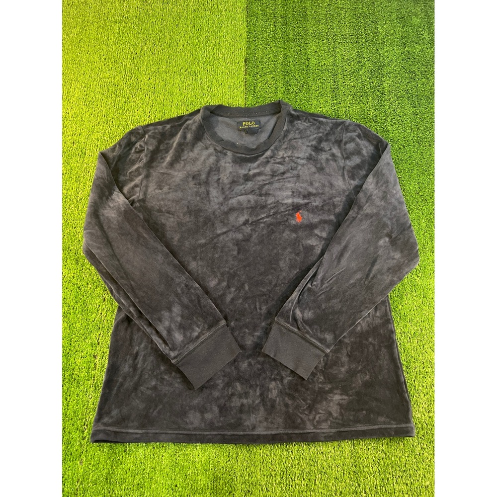 Polo Ralph Lauren Mens Navy Blue Velour Long Sleeve Crewneck Top Size Medium
